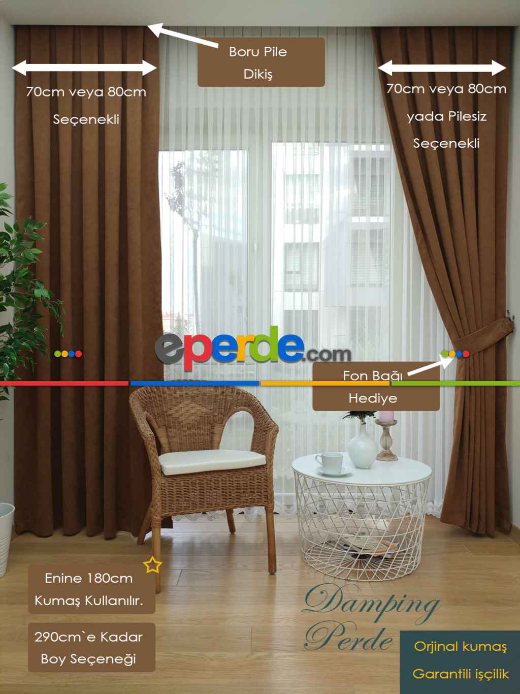 Sütlü Kahve Düz Fon Perde 180cm En- Sütlü Kahve