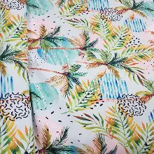 Tropikal Desenli Fon Perde K583 T - Kumaşı Kalındır Duck Bezi Değildir.- Yeşil-Beyaz-Turkuaz-Çok Renkli