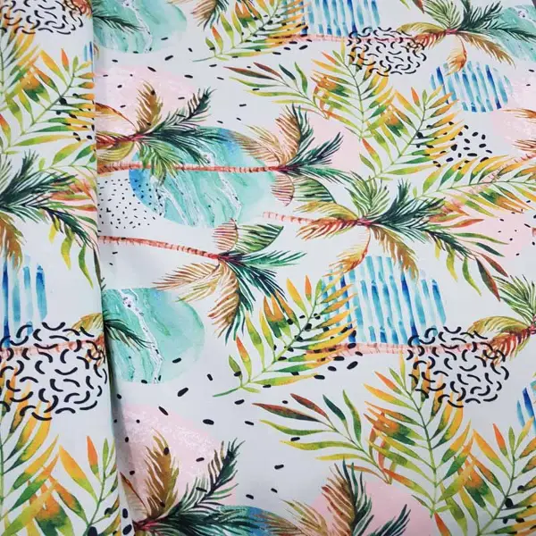 Tropikal Desenli Fon Perde K583 T - Kumaşı Kalındır Duck Bezi Değildir.- Yeşil-Beyaz-Turkuaz-Çok Renkli