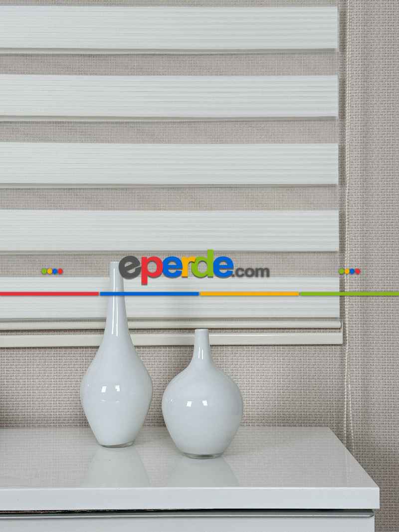 Salon Krem Pliseli Dar Zebra Perde, Standart Metal Kasalı Yüksek Kalite Kornişe Kolay Montaj Seçenekli