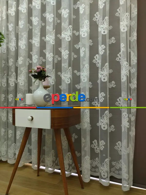 Çocuk Odası Tül Perde - Kelebek Tül Perde- Ekru