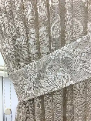 Dantel Damask Desen Tül Fon Perde - Bej- Bej