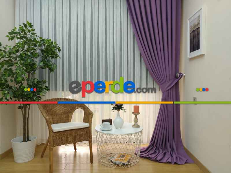 Keten Mor Renk Düz Fon Perde- Lila Koyu Lila