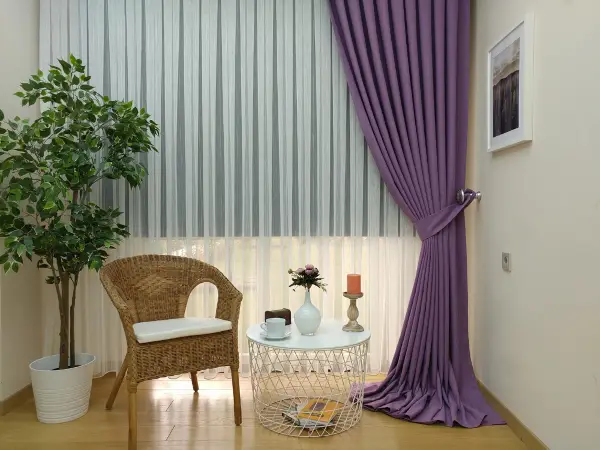 Salon Fon Perde - Keten Mor Renk Düz Fon Perde- Mor