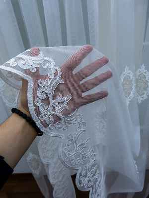 Damask Desen Nakış İşlemeli Tül Perde- Krem-Ekru