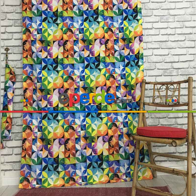 Pop-art Desenli Fon Perde Evm210 -p - Kumaşı Kalındır Duck Bezi Değildir.- Çok Renkli