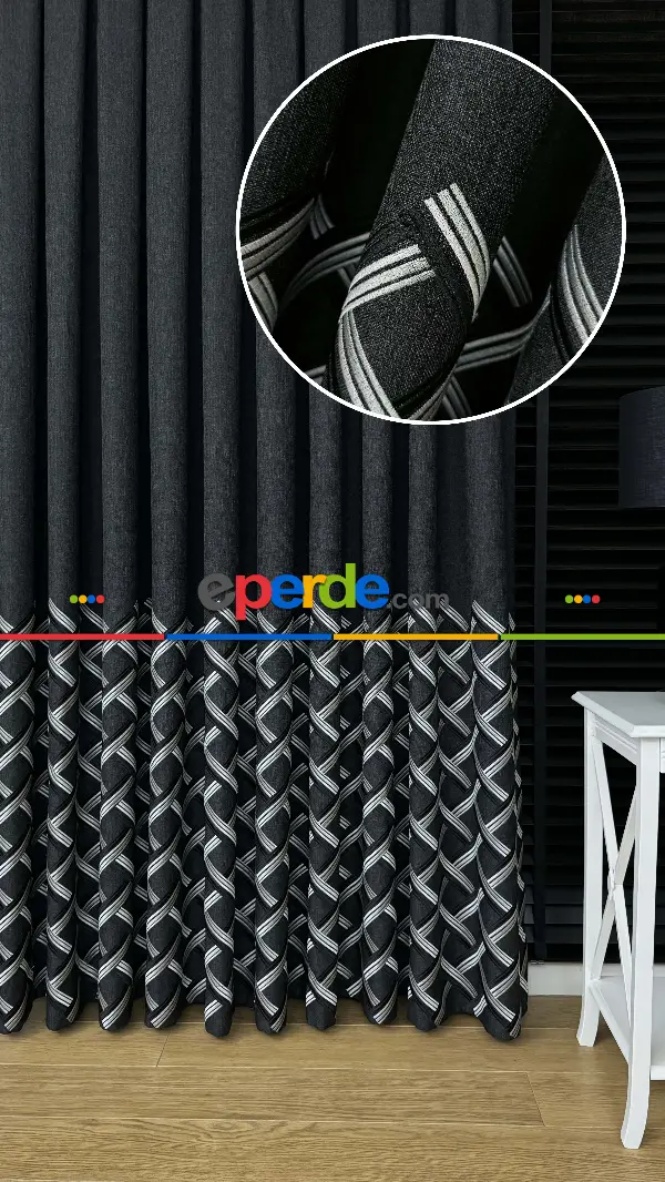 Chanan Gri Antrasit Pano Hasır Keten Jakar Dokuma Fon Perde