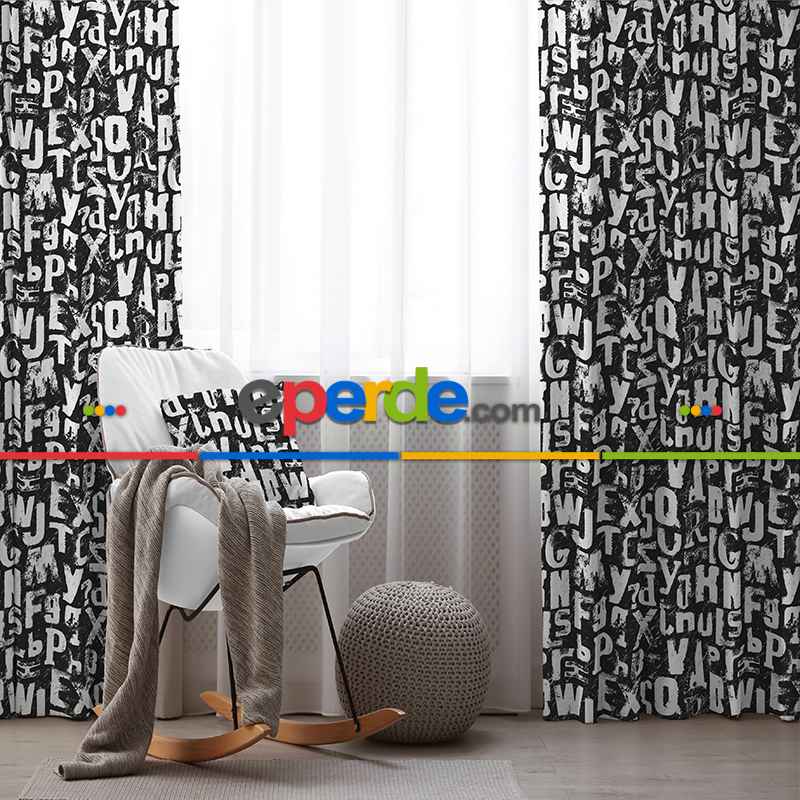 Genç Odası - Geometrik Desenli Fon Perde Evim932 Kumaşı Kalındır Duck Bezi Değildir- Mavi-beyaz