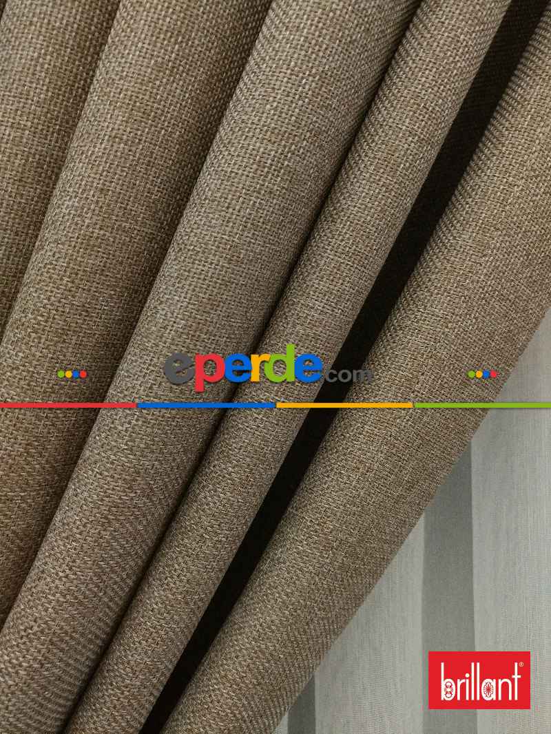 Brillant Keten Açık Camel Neskafe Renk Düz Fon Perde - Açık Camel