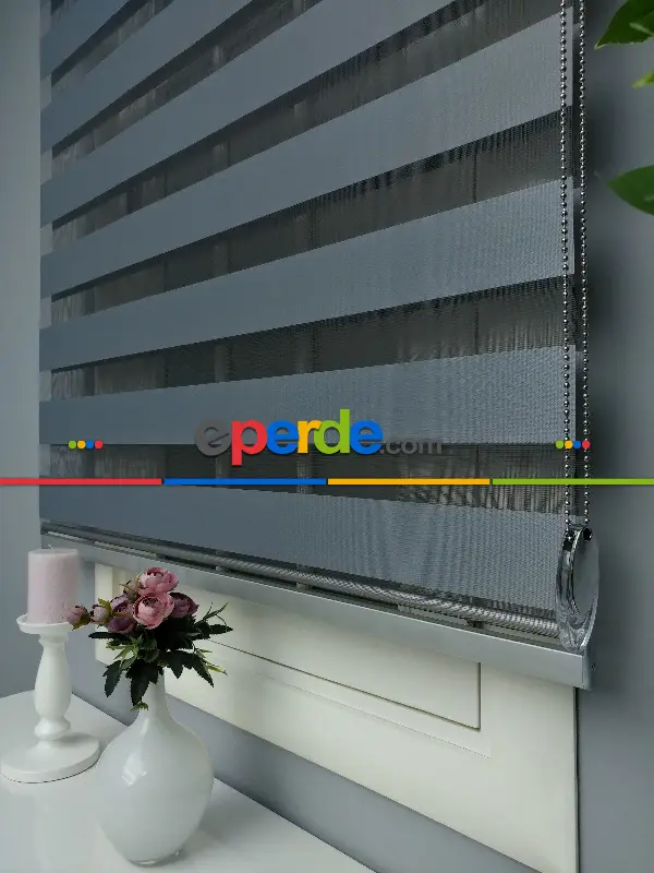 Antrasit Zebra Perde - Düz Zebra Perde