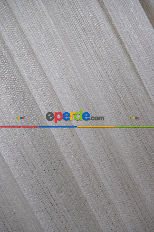 Mutfak - Çizgili Düz Tül Perde - Altın Simli Tül - Ütü İstemez