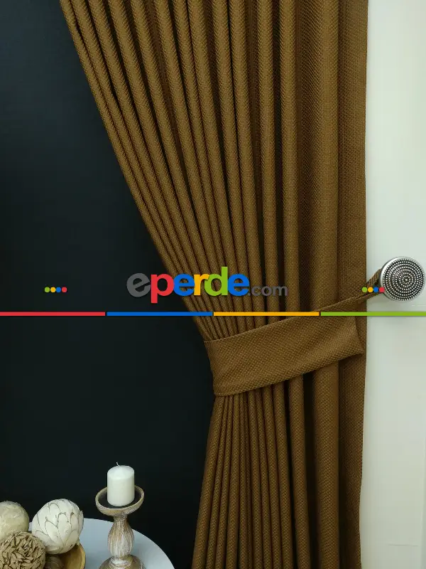 Kahve Hasır Düz Fon Perde
