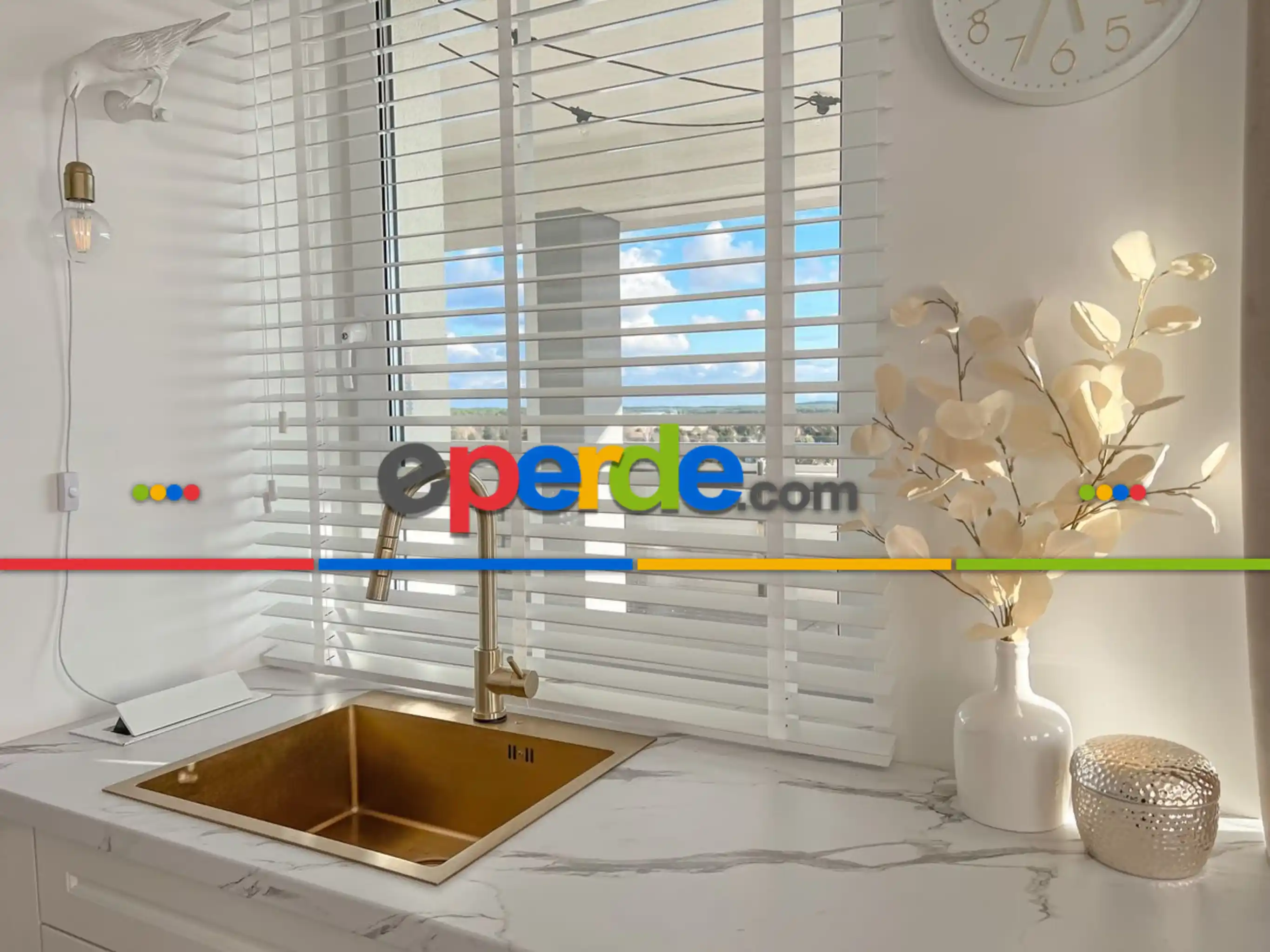 50 Mm Ahşap Görünümlü Kurdela Seçenekli Beyaz Jaluzi Perde - Alev Almaz - Sudan Etkilenmez