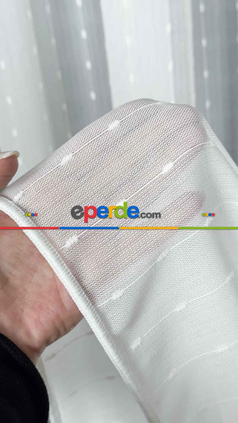 Nokta Tasarım Dokulu Zarif Çizgili Tül Perde Mars