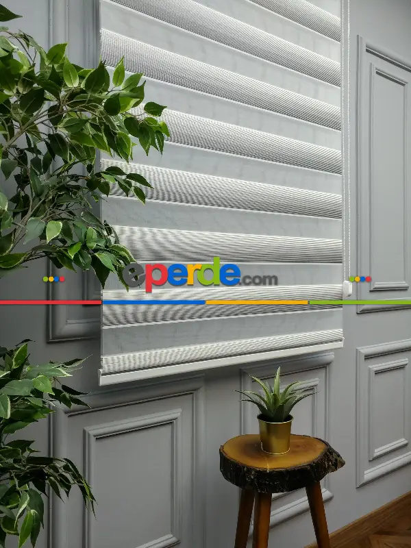 Salon Zebra Perde - 2021 Sezonu - Degrade Renk Geçişli Micro Pileli (pilise) Zebra Perde- Beyaz