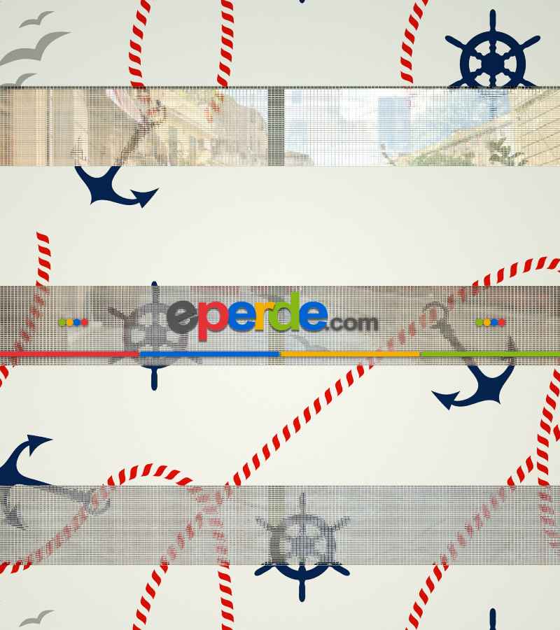 Bebek Odası Zebra Perde - Çapa Baskılı Zebra Perde- Mavi-Kırmızı-Beyaz