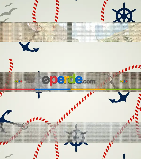 Bebek Odası Zebra Perde - Çapa Baskılı Zebra Perde- Mavi-Kırmızı-Beyaz