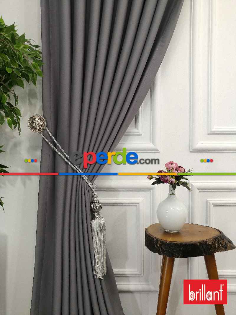 Brillant Karartma Blackout Koyu Gri Renk Fon Perde- Gri Koyu