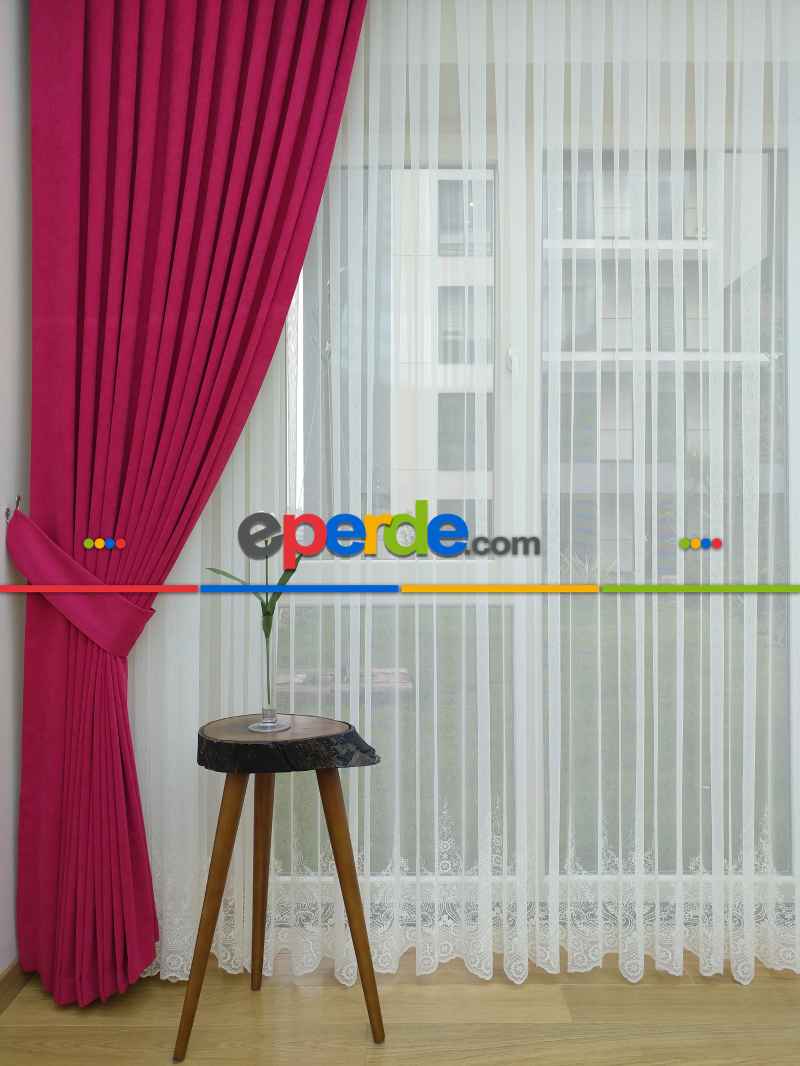 Fuşya Düz Sade Fon Perde ( Dökümlü Fon )- Fuşya