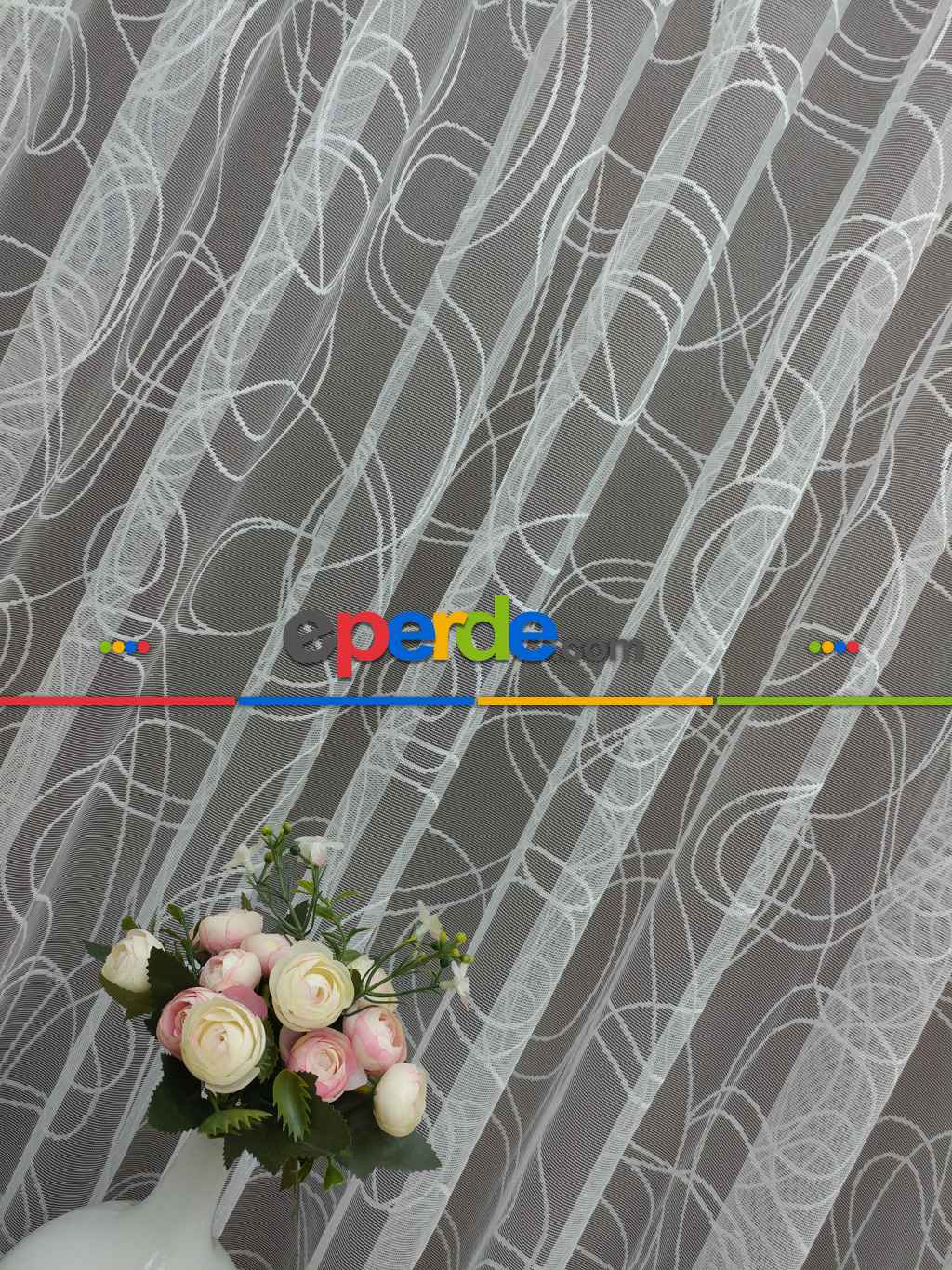 Spor Desen Fransız Dantel Tül Perde (1/2,5 Pile Sıklığı)- Ekru 100cm X 255cm 