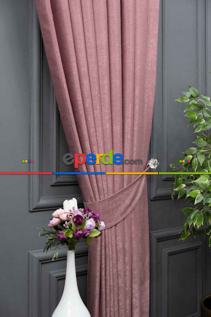 Oturma Odası - Soft Fon Perde Gül Kurusu Dökümlü En - Gül Kurusu