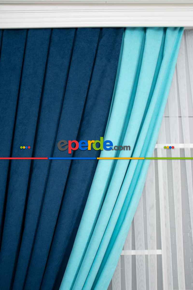 Yatak Odası - Petrol Mavi - Turkuaz Kombinli Fon Perde