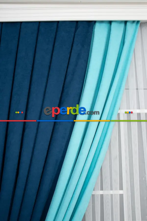 Yatak Odası - Petrol Mavi - Turkuaz Kombinli Fon Perde