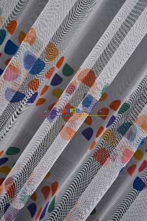 Hazır Ölçülü Petek Zemin Turuncu Ve Lacivert Renkli Geometrik Desenli Grek Baskılı Tül Perde