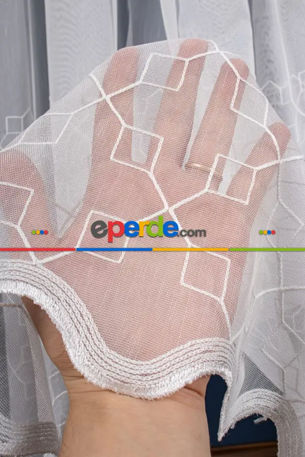 Geometri Nakış İşlemeli Tül Perde