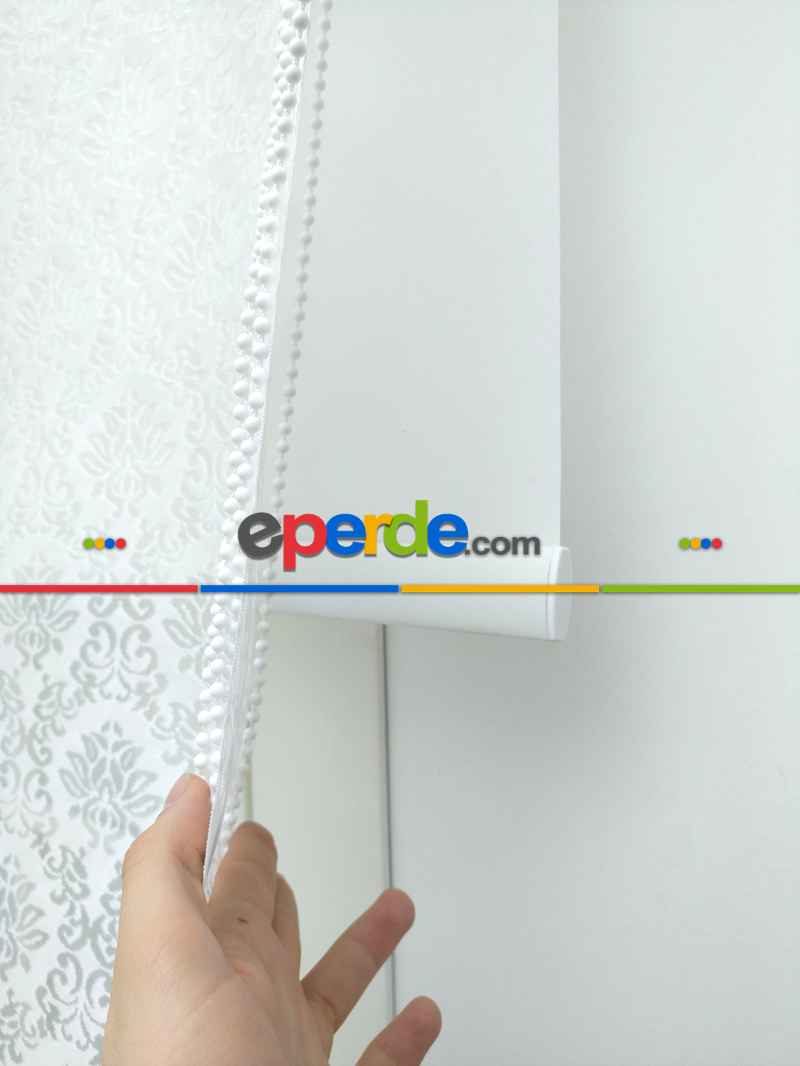 Oturma Odası - Jakar Örme Tül-alvina 801 Ekru Çiftli Sistem Dantel Desenli Perde- Beyaz