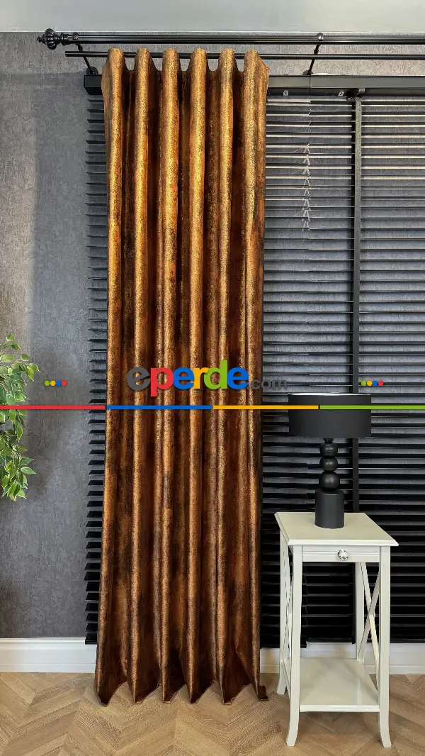 Premium İthal Kadife Altın Detaylı Fon Perde