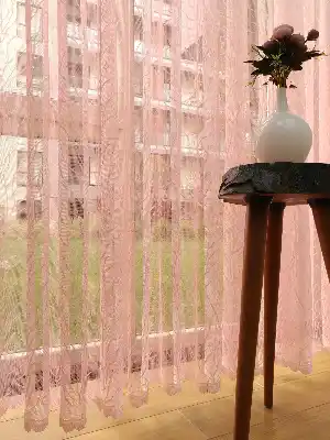 Konak Özel Seri Pembe Renk Degrade Geçişli Örme Tül Perde- Pembe Pudra Pembe-pudra