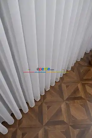 Ekru Çizgili Düz Tül Perde ( Ütü İstemez)