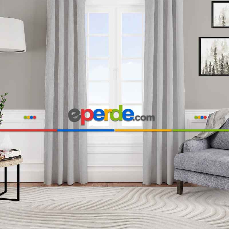 Kadife Dokulu Fon Perde Pilesiz Tek Kanat Açık Gri