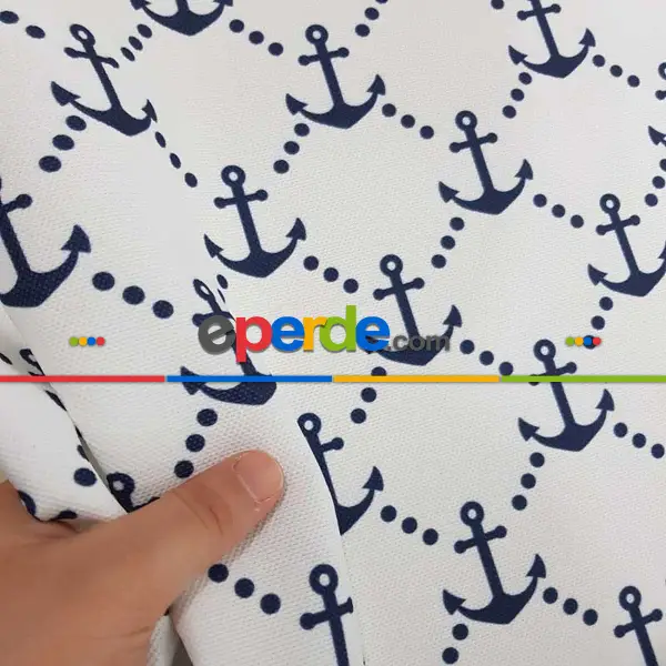 Bebek Odası - Marin Serisi Çapa Desenli Fon Perde Evm1512-4 Kumaşı Kalındır Duck Bezi Değildir- Mavi-Beyaz