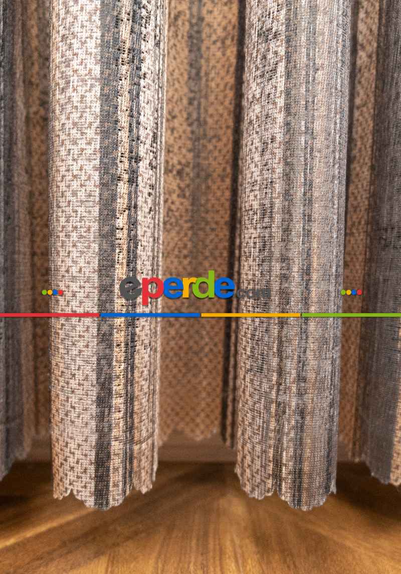 Modern Kahverengi Degrade Geçişli Tül - Örme Dantel Tül