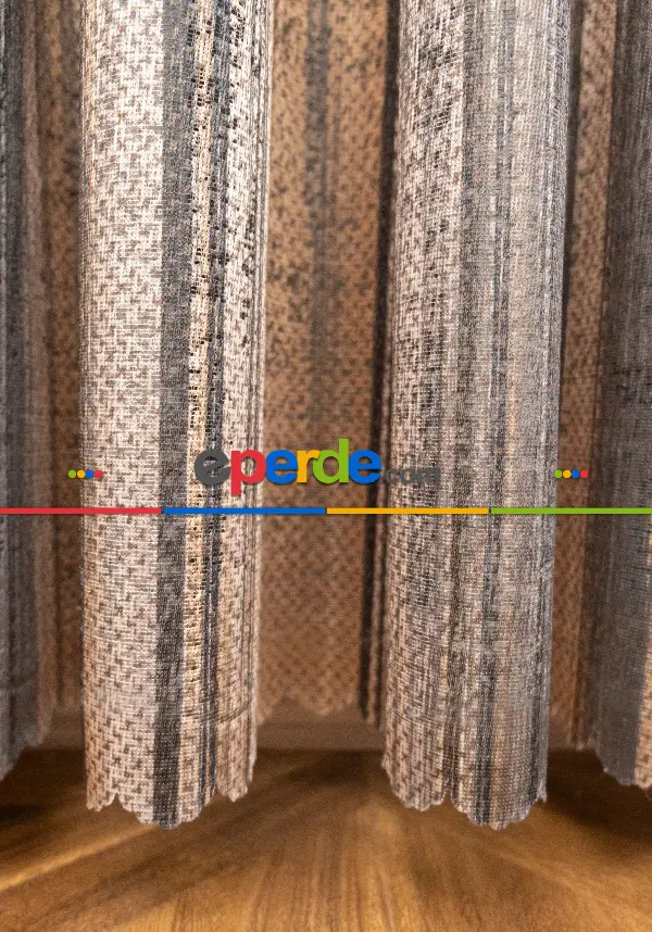 Modern Kahverengi Degrade Geçişli Tül - Örme Dantel Tül