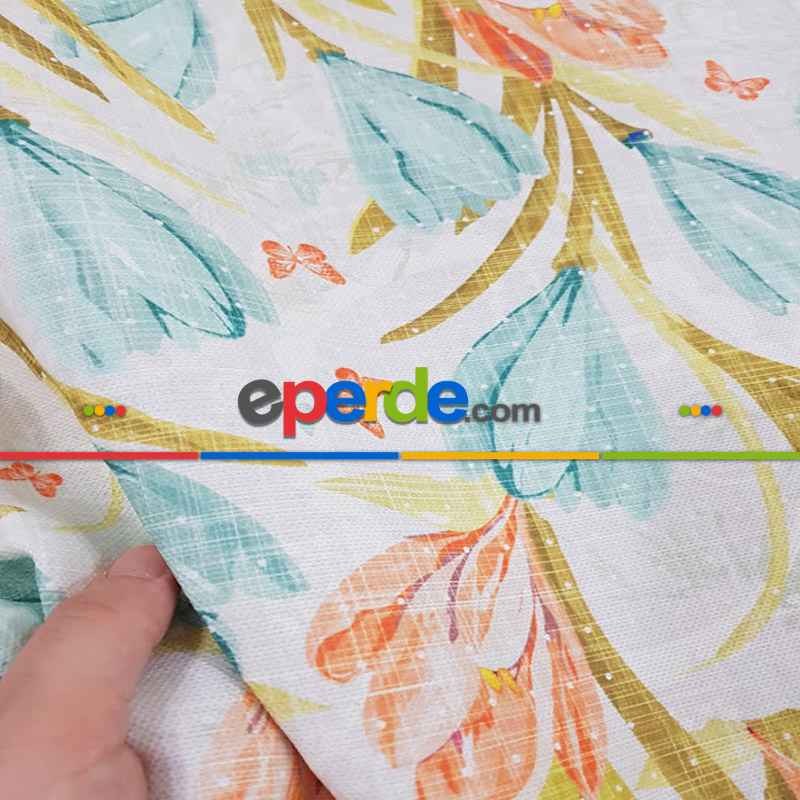 Mutfak Perdesi Kanat Fon Perde Çiçek Desenli- Beyaz