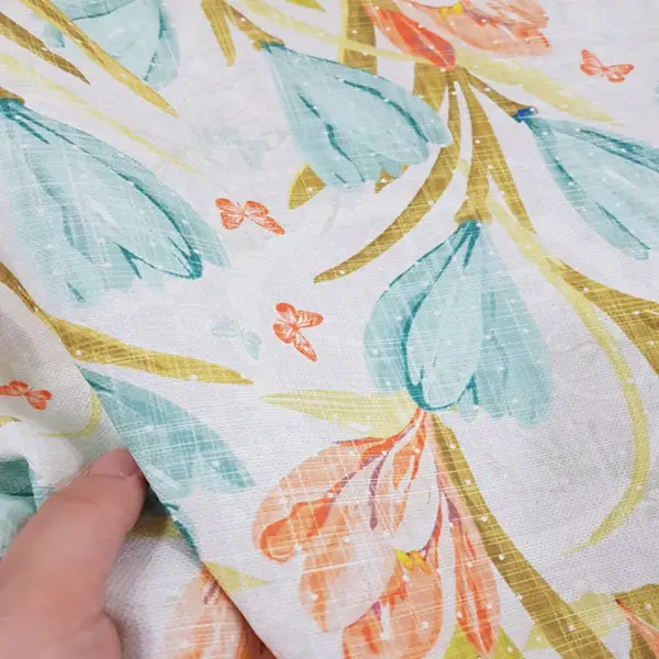 Salon Fon - Çiçek Desenli Fon Perde Evm1130 Kumaşı Kalındır Duck Bezi Değildir- Beyaz- Çok Renkli 3