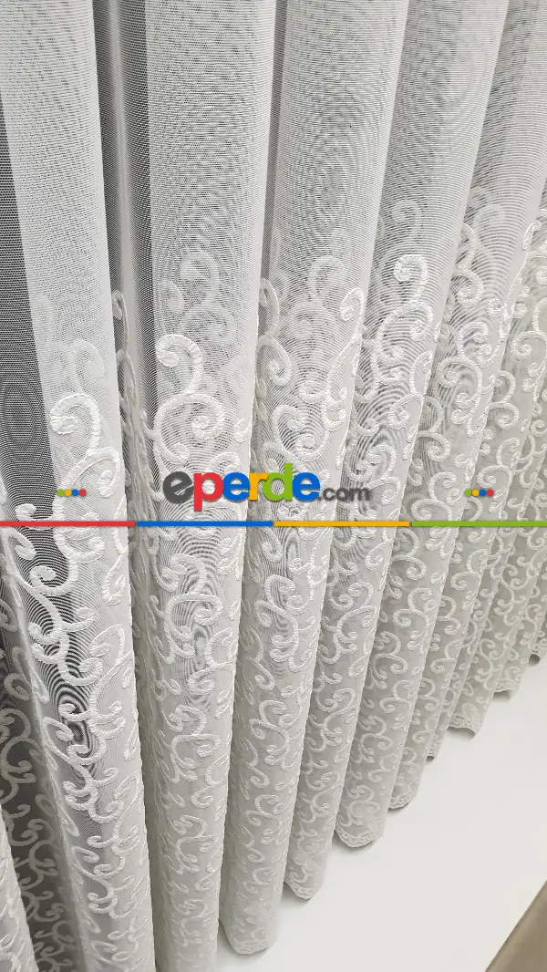 Sarmaşık Şal Desen İşlemeli Tasarım Model Etek Geniş Desen Ara Desenli Tül Perde