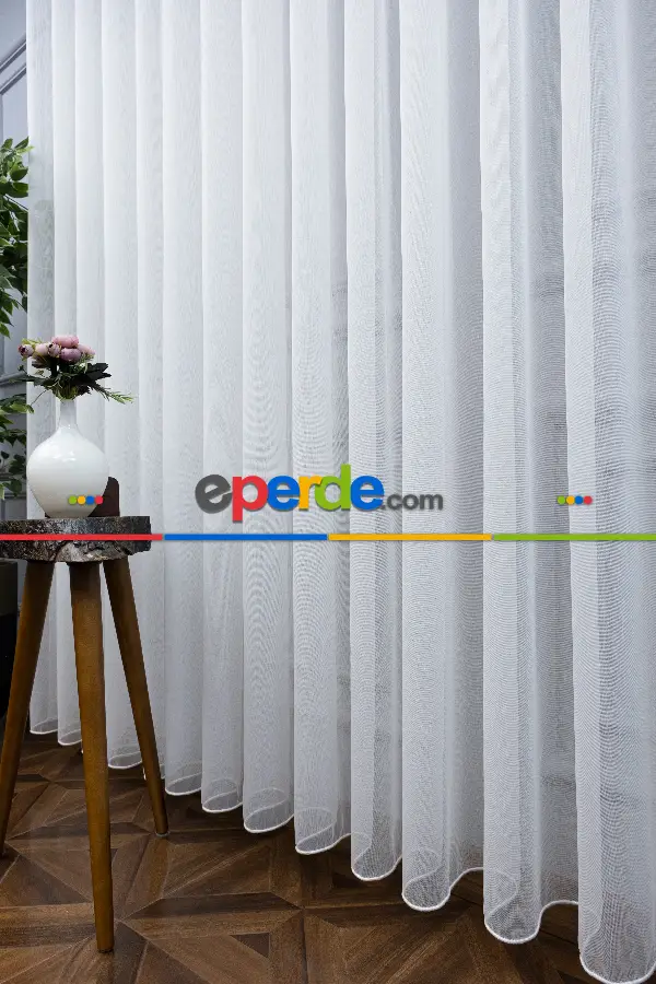S Pile Düz Tül Perde- Ekru