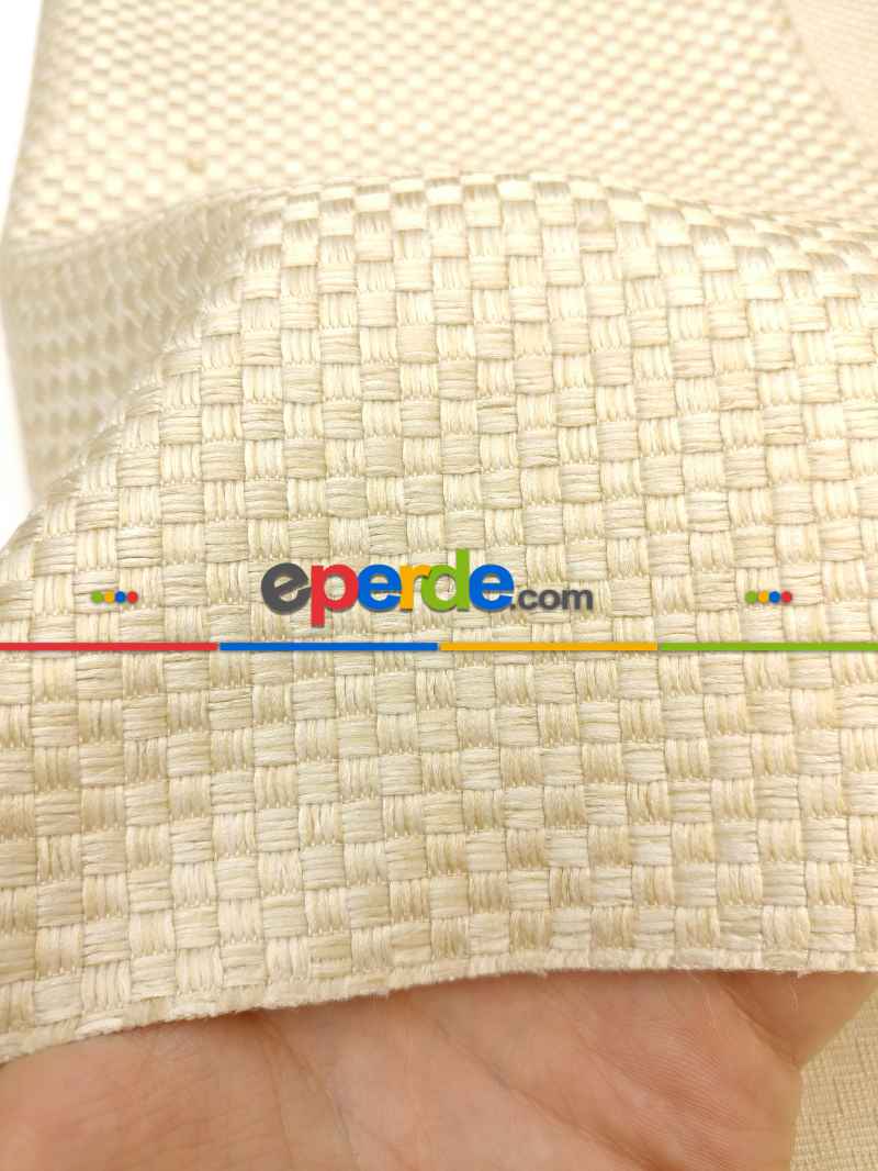 Salon Perdesi - Keten Hasır Düz Fon Perde Dökümlü Birinci Kalite 300cm Geniş En Daha Hesaplı- Krem