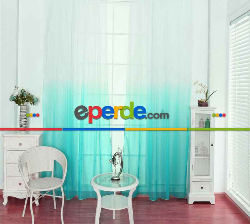 Genç Odası Renkli Geçişli Yeni Moda Pastel Renk Tül Perde - Yeşil - Mint- Kurşunlu Tül