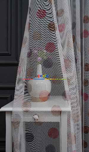 Hazır Ölçülü Petek Zemin Kahverengi Ve Pembe Renkli Puantiye Desenli Grek Baskılı Tül Perde