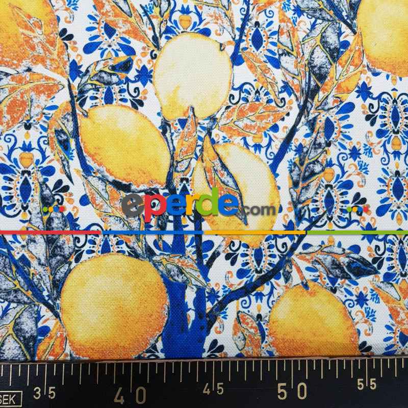 Limon Ağacı Desenli Fon Perde Evm1104 Kumaşı Kalındır Duck Bezi Değildir-  Çok Renkli 2