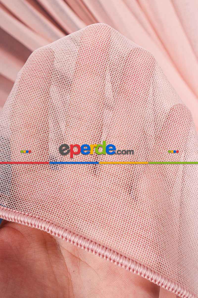 Yatak Odası Fon Perde - Pudra Tülden Kordon Toplama Fon Perde ( Kordon Hediyeli)