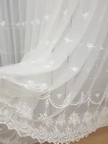 Salon Grek Serpme Tül Perde- Beyaz