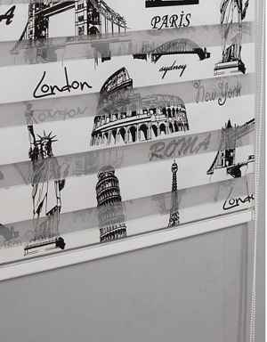 Yatak Odası - Kız Çocuk Perde - Roma Paris Baskılı Zebra Perde- Siyah