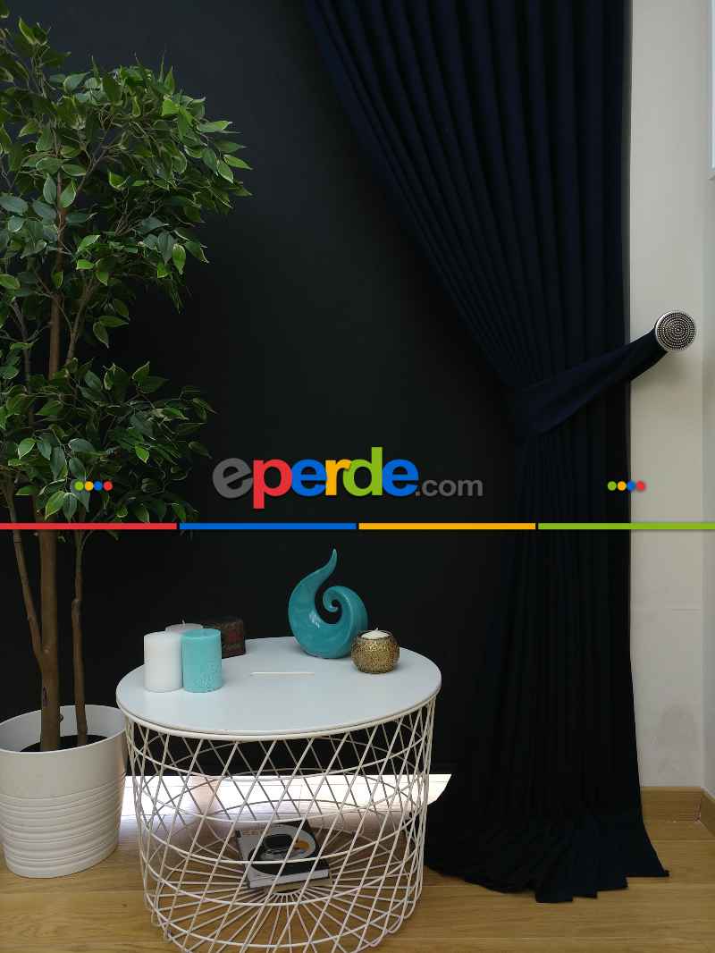 Düz Renk Dökümlü Fon Perde (150)- Lacivert