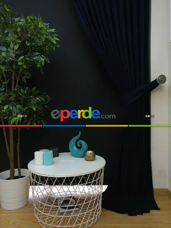 Düz Renk Dökümlü Fon Perde (150)- Lacivert